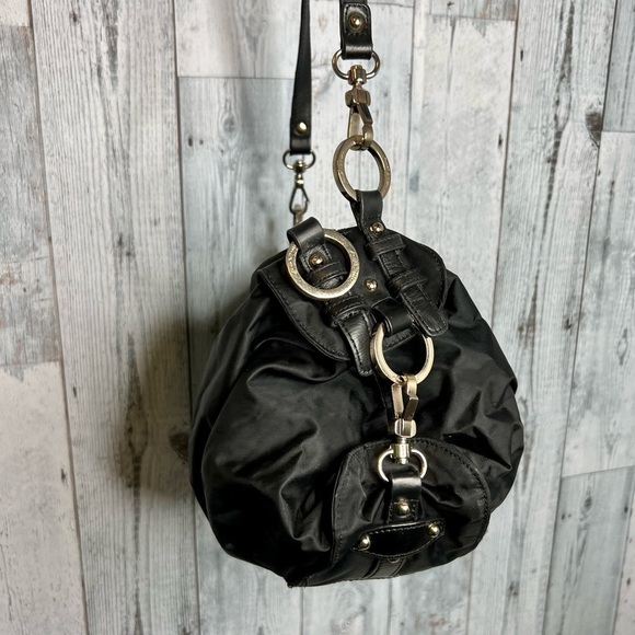 Junior Drake black nylon leather novelty keyfob slouchy hobo bag - Picture 2 of 9